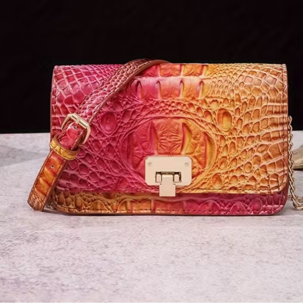 Elegant Multicolor Croc-Embossed Women's Crossbody Bag